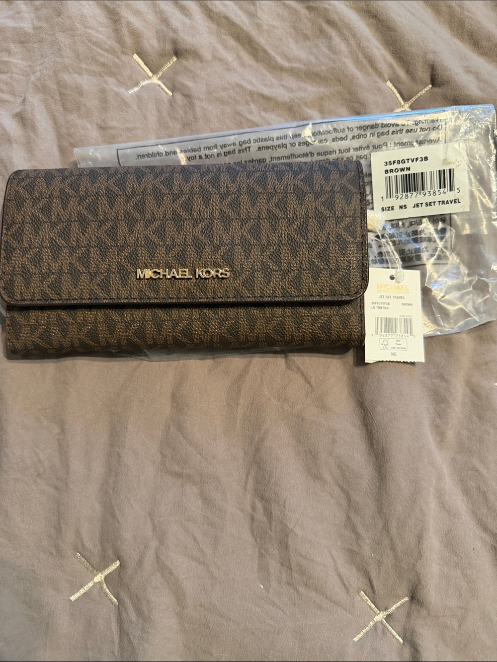 NWT Michael Kors Brown MK Logo Jet Set Travel Wallet